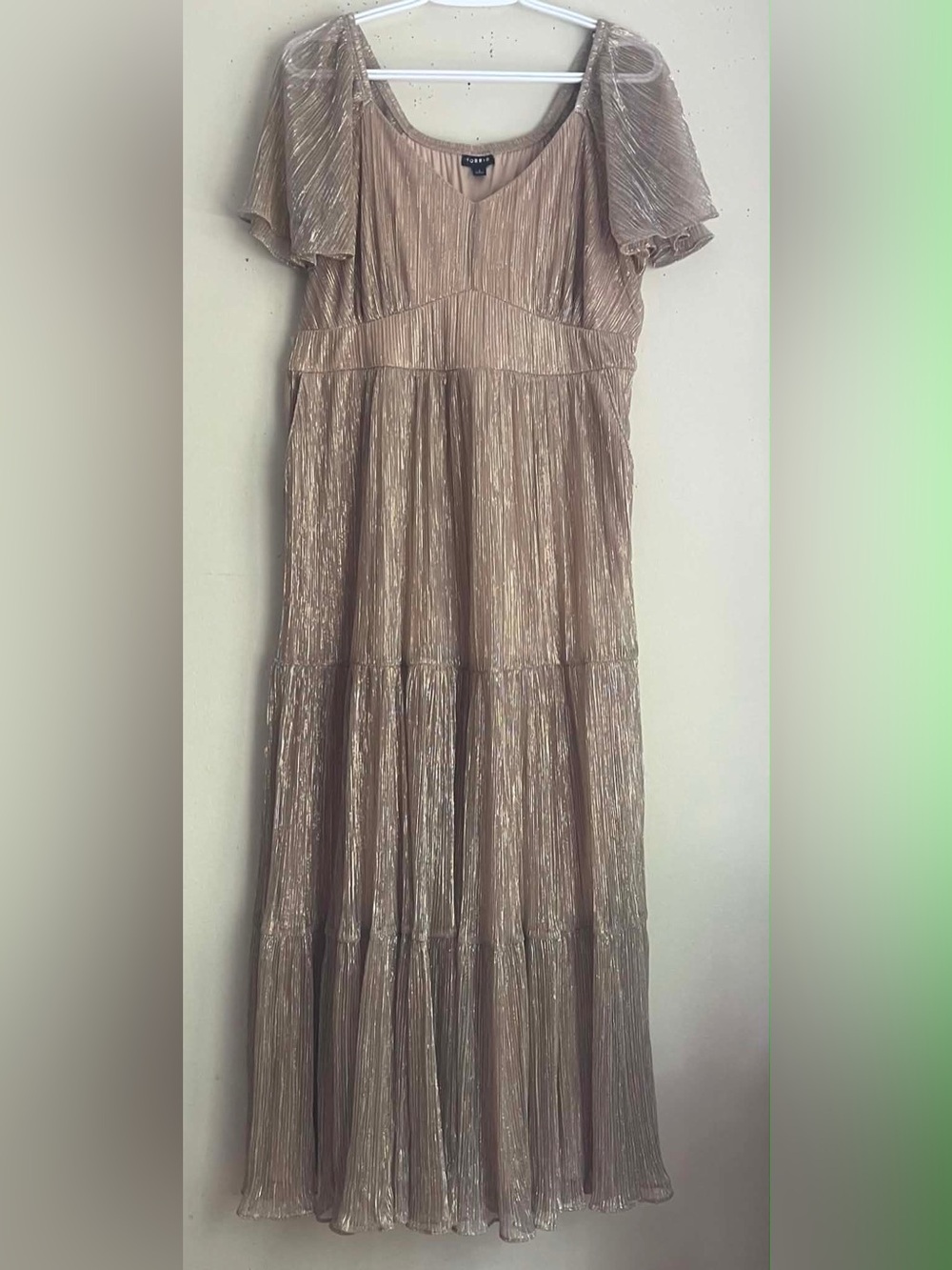 torrid Shimmery Pleated Maxi Dress in Champagne